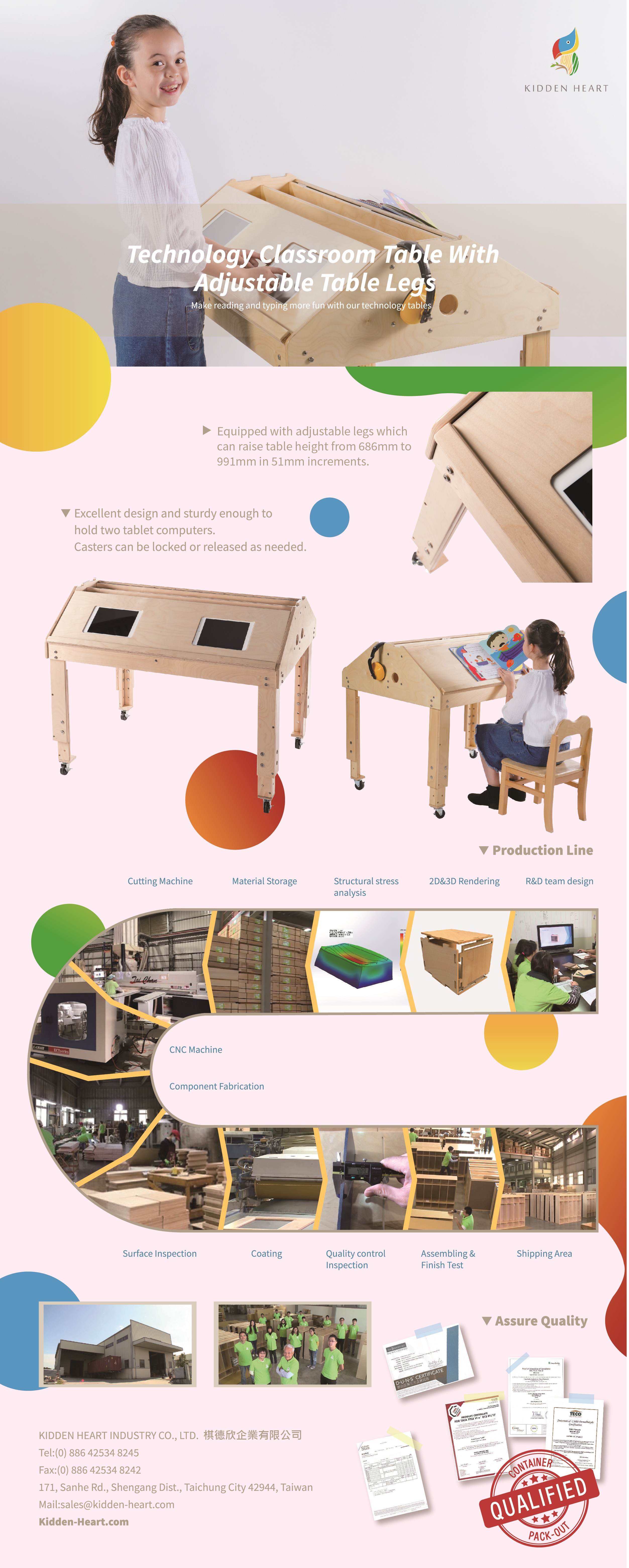 Technology Classroom Table With Adjustable Table Legs 